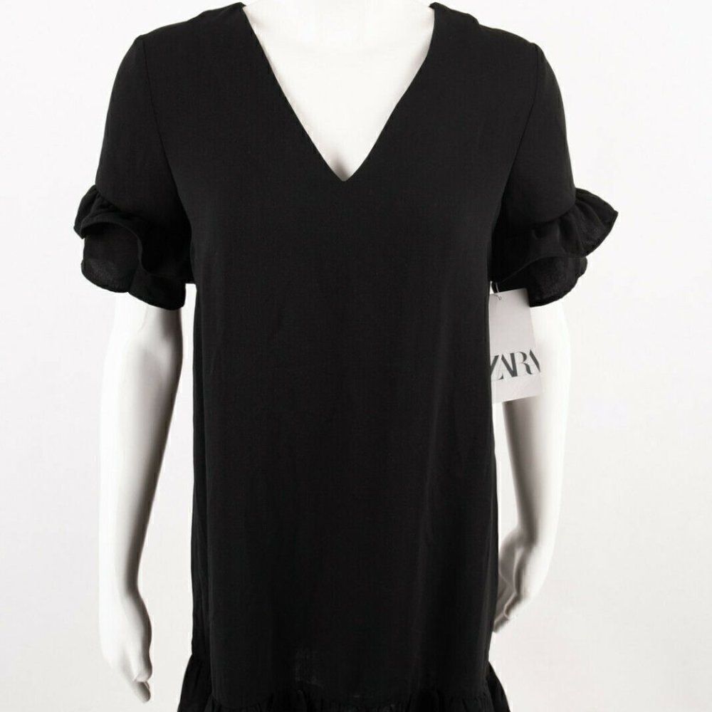 Zara Womens Ruffled Short Dress Black Size XS
